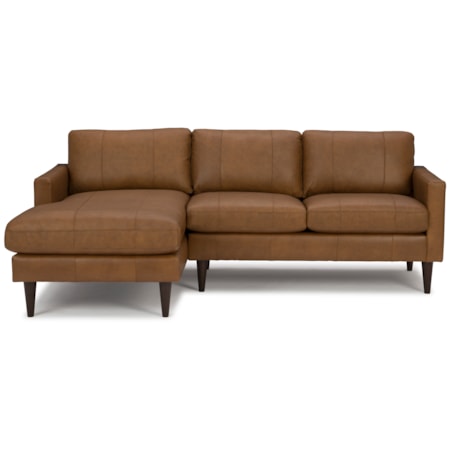 Leather Chaise Sofa w/ USB Port &amp; Wood Feet