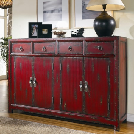 4-Drawer Red Asian Cabinet
