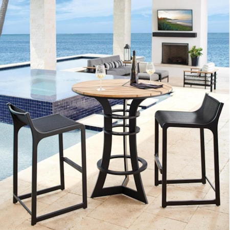 3-Piece Outdoor Bistro Set w/ Bar Stools