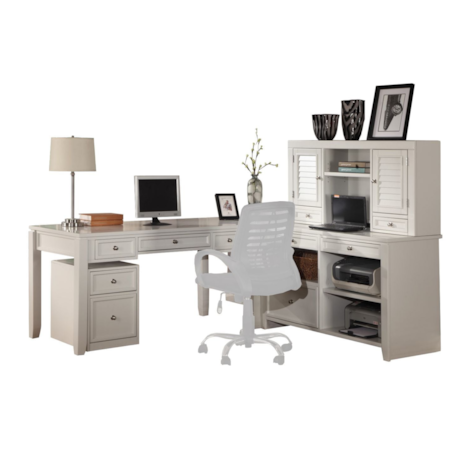 L-Shaped Desk with File Credenza and Hutch